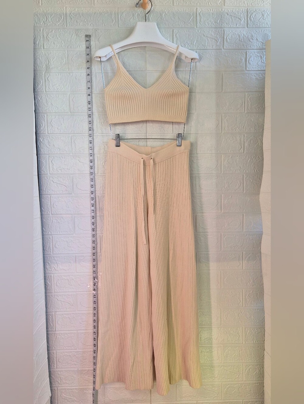 Lovers And Friends Ivory cream Crop Top sweetheart tank wide leg draw pants Sz S
